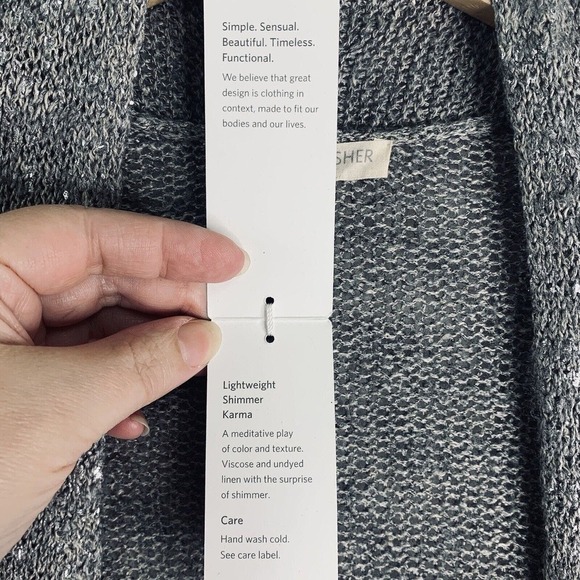 Eileen Fisher Moon Angle Cardigan Womens Size 1X Silver Linen Blend NWT $318 - Picture 8 of 13